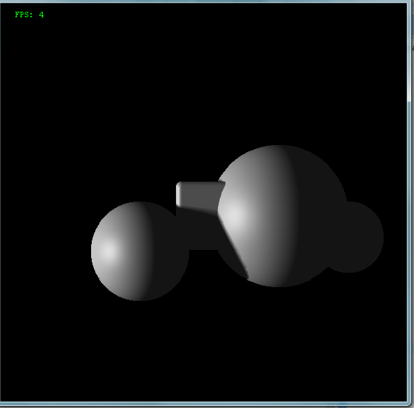 Simple ray marching example, wrong perspective, two balls and a cube